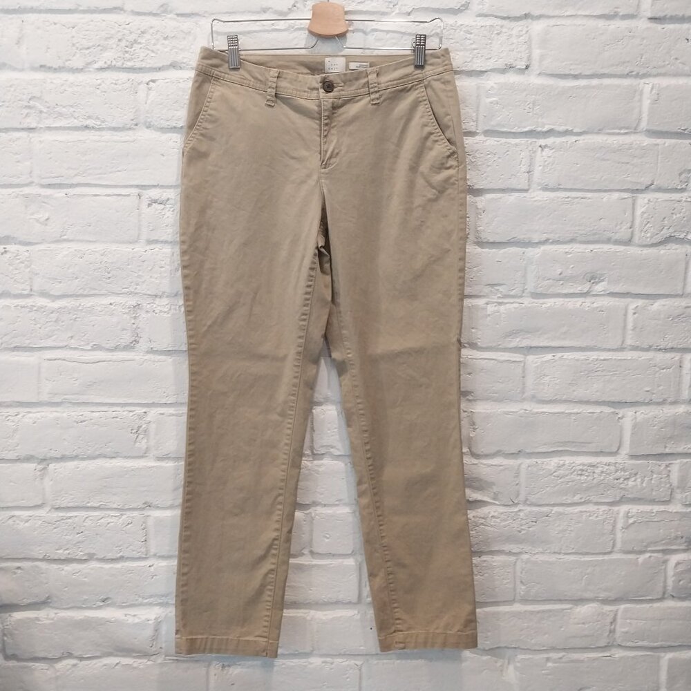 Beige Chinos Pants Women 6 Mid Rise Flat Front Straight Leg Stretch by A New Day